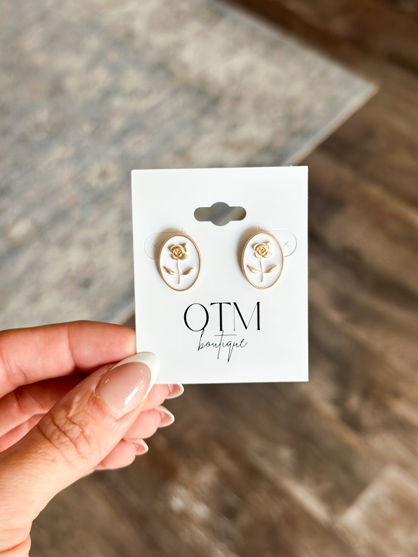 White Floral Epoxy Studs