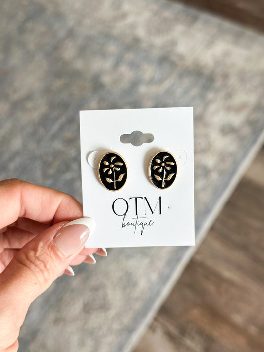 Black Floral Epoxy Studs