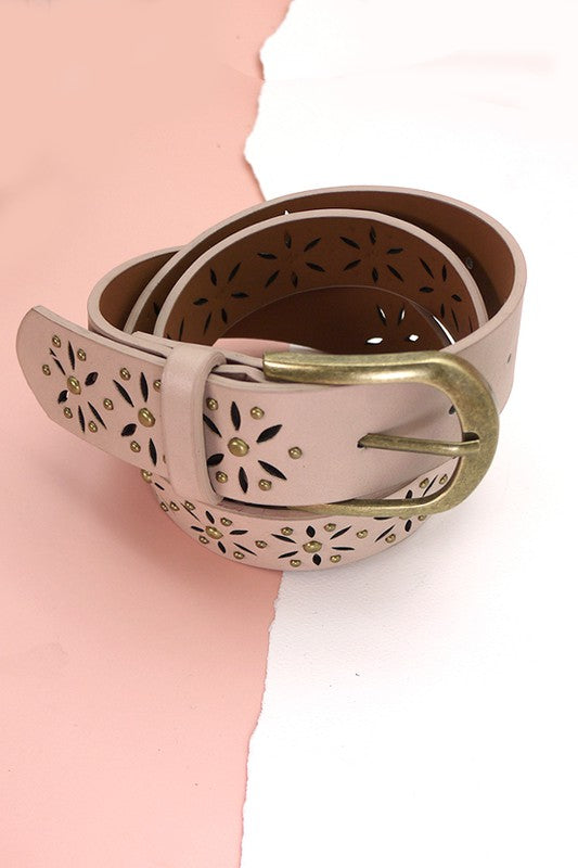 Flower Cutout Classic Buckle Belt (Taupe)