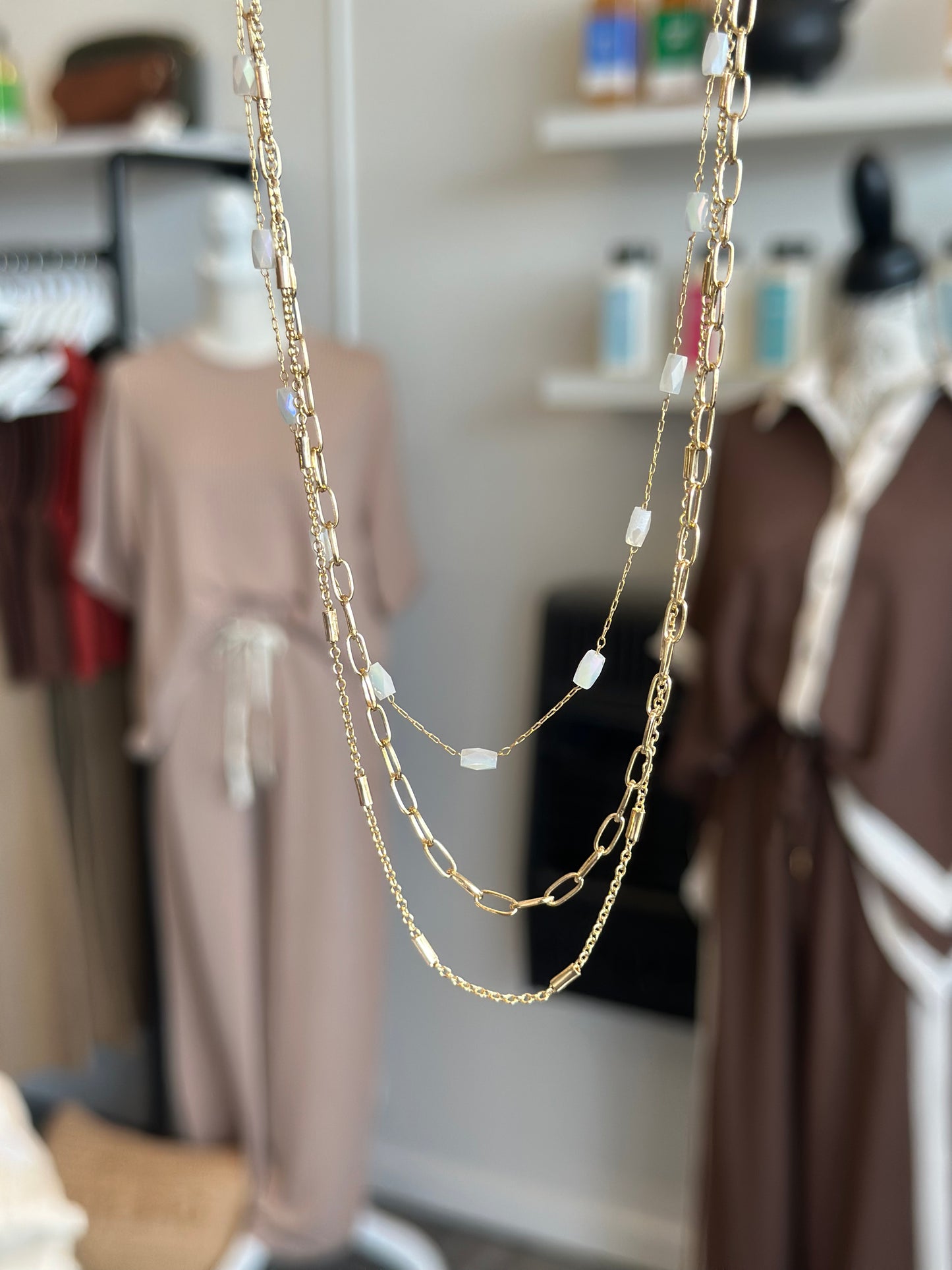 Beaded Layered Gold Necklace