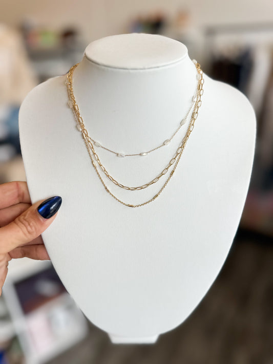 Beaded Layered Gold Necklace