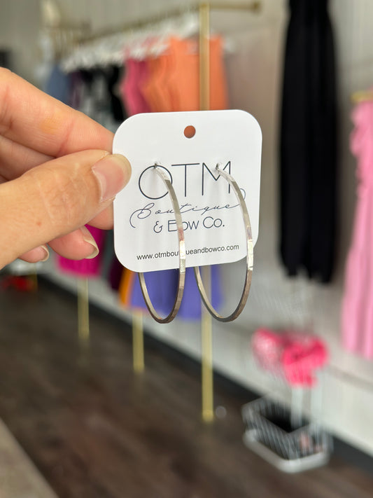 Hammered Textured Hoops - Silver (Hypoallergenic)