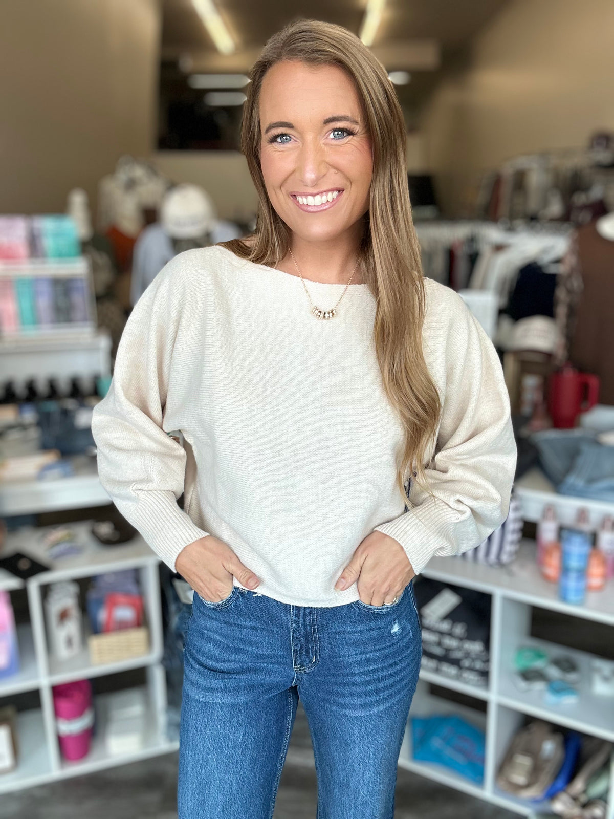 Hallie Boat Neck Sweater (Sand Beige)