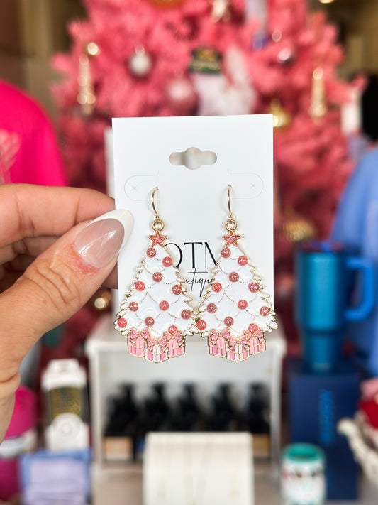 Pink Tree Dangle Earrings