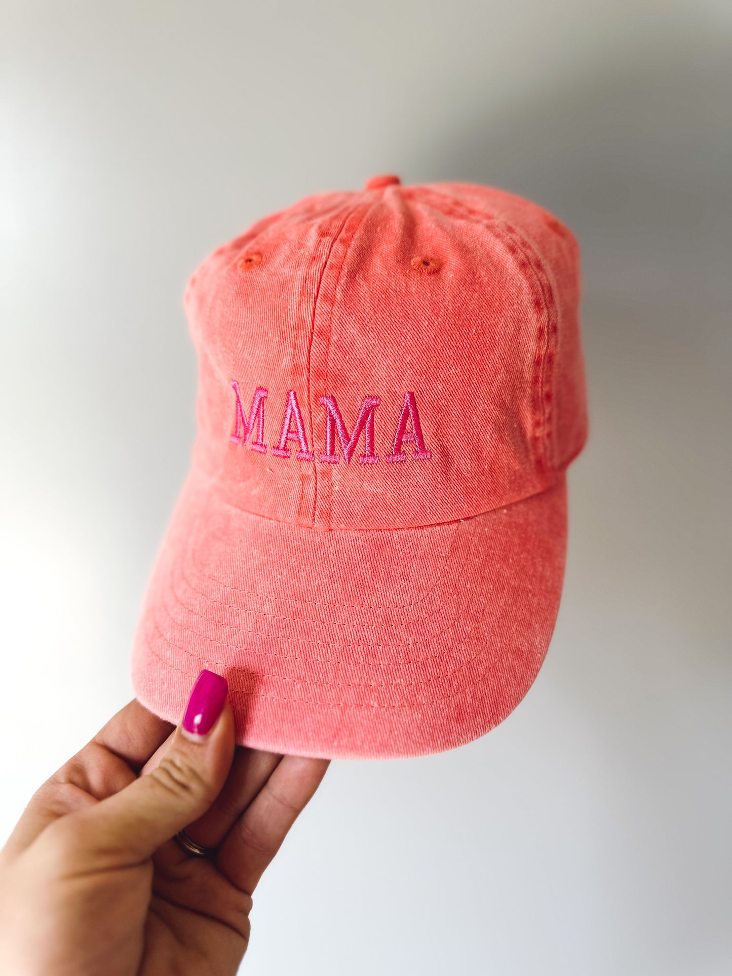 Embroidered Mama Baseball Cap - Coral