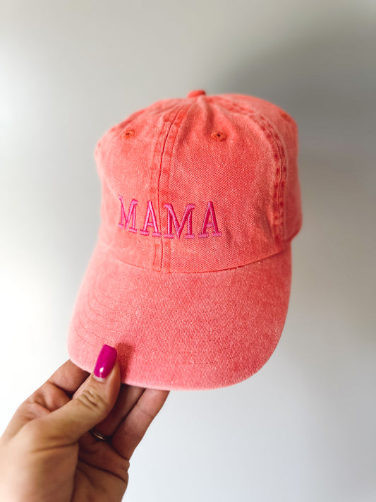 Embroidered Mama Baseball Cap - Coral