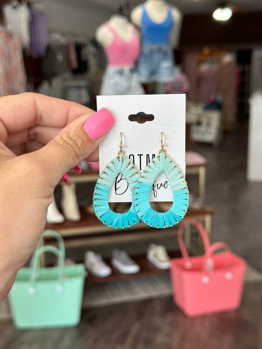 Tiki Time Raffia Wrapped Earrings - Turquoise